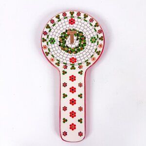 The Bistro Tile Stoneware Spoon Rest Christmas Festive Edition Red Wreath